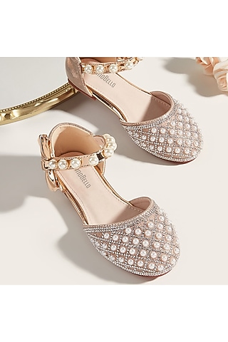 Peachy Gold PU Pearl Embroidered Bellies For Girls by Ninobello