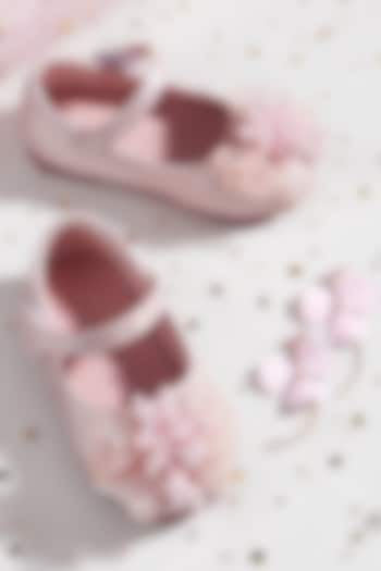 Pink PU Pearl Embroidered Bellies For Girls by Ninobello at Pernia's Pop Up Shop