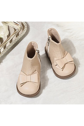Beige PU Boots For Girls by Ninobello