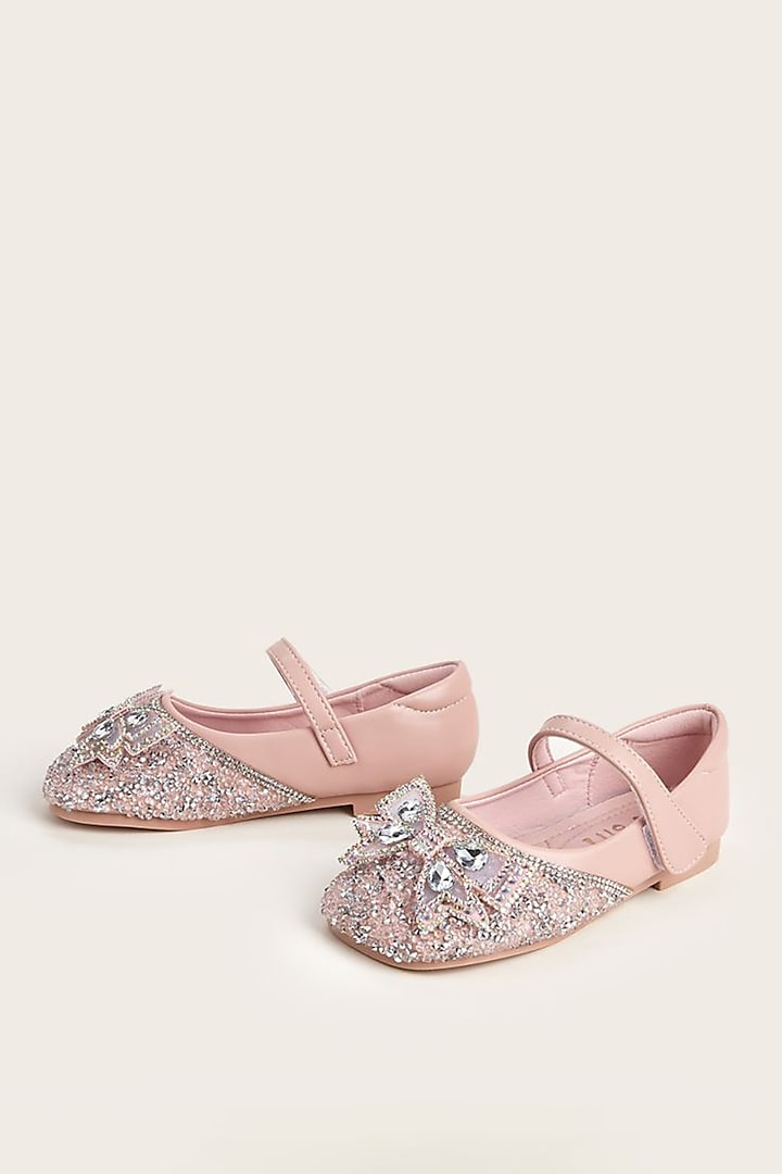 Pink PU Pearl Stone Embellished Bellies For Girls by Ninobello at Pernia's Pop Up Shop