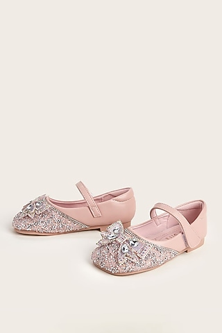 Pink PU Pearl Stone Embellished Bellies For Girls by Ninobello