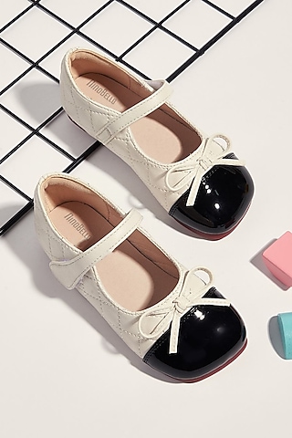 Beige & Black PU Knot Bellies For Girls by Ninobello