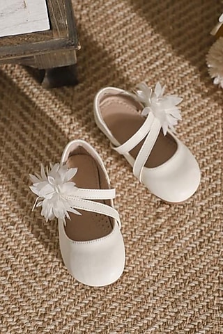 White PU Floral Bellies For Girls by Ninobello