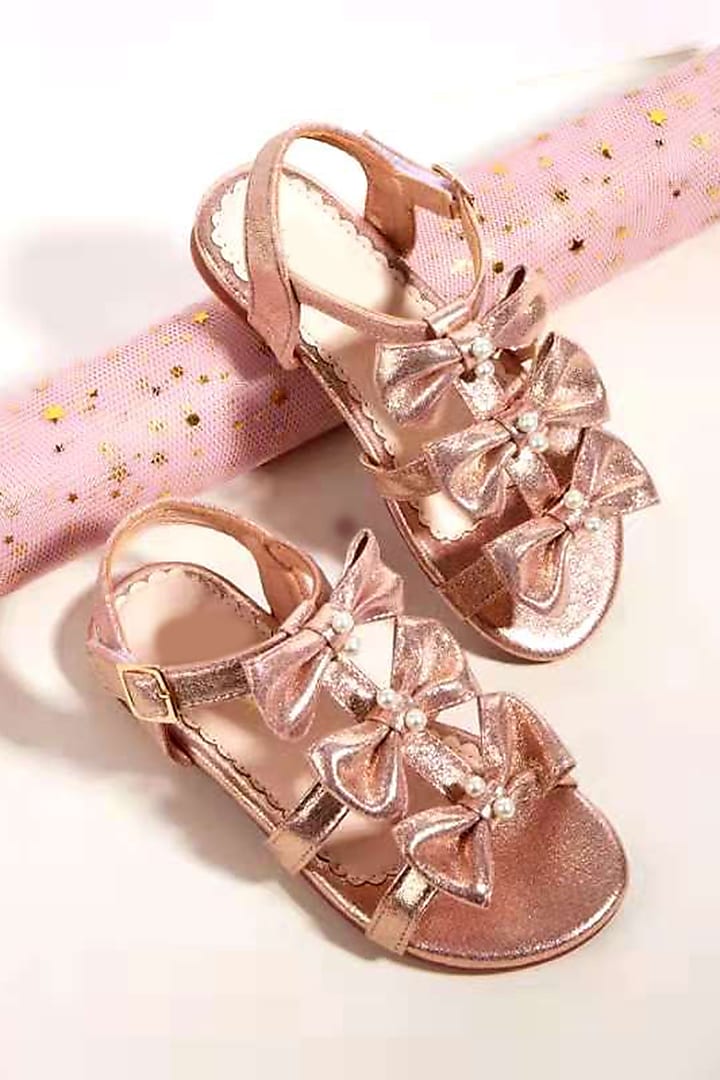 Golden PU Sandals For Girls by Ninobello