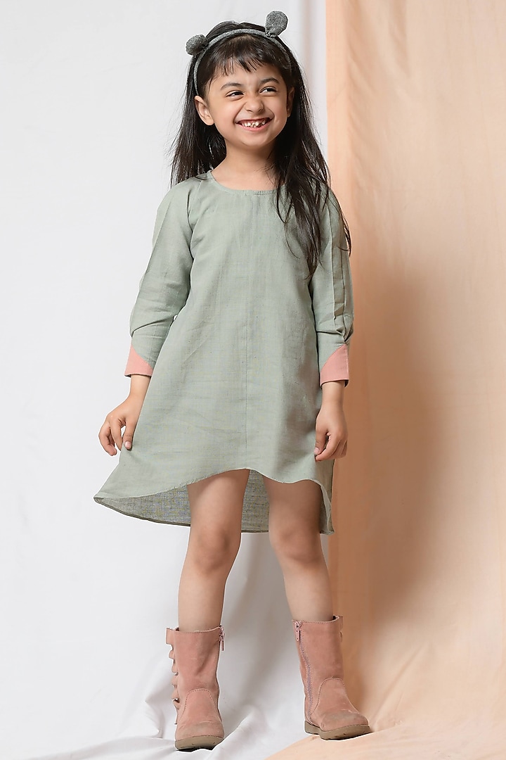 Dull Grey Cotton Khadi Dress For Girls by Niraa