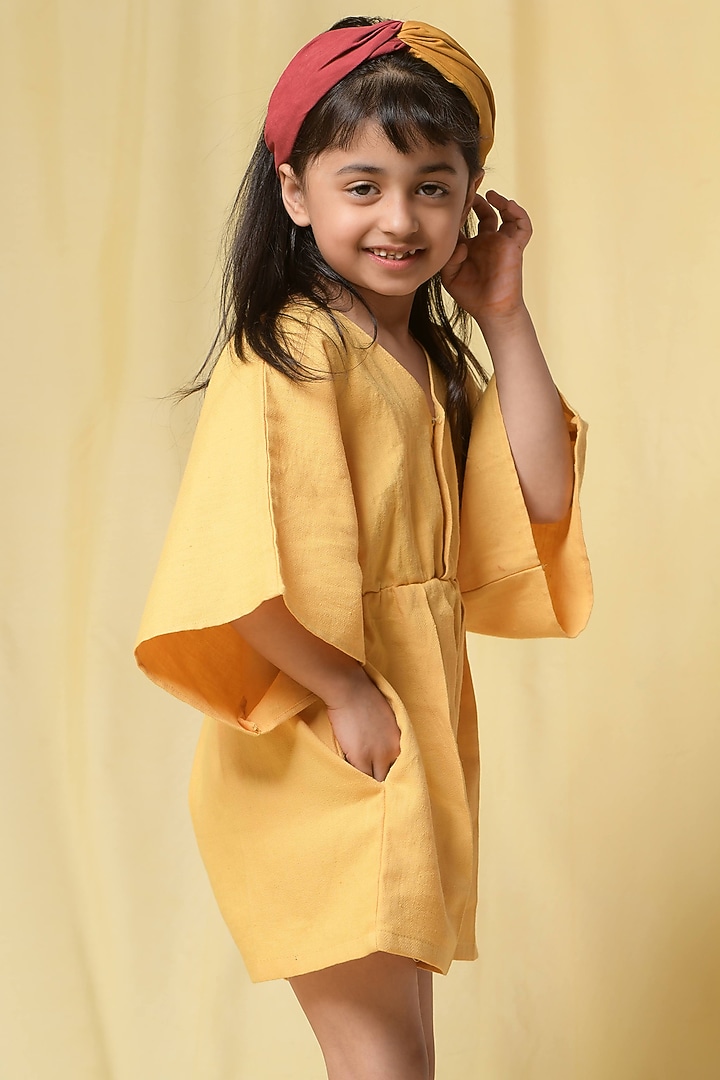 Dandelion Yellow Cotton Playsuit For Girls by Niraa at Pernia's Pop Up Shop
