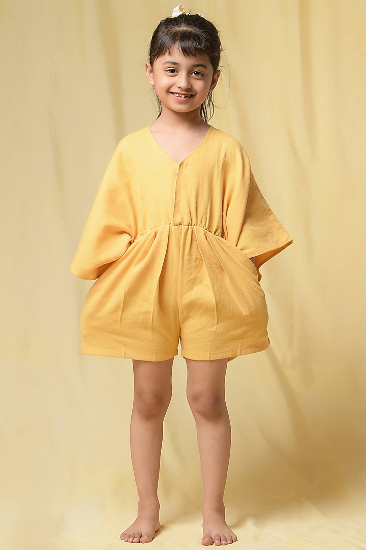 Dandelion Yellow Cotton Playsuit For Girls by Niraa at Pernia's Pop Up Shop