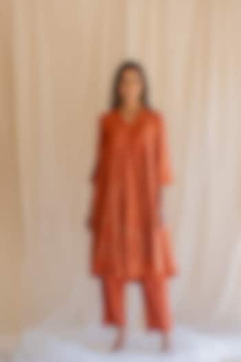 Rust Orange Chanderi Kurta Set by Nirjara at Pernia's Pop Up Shop