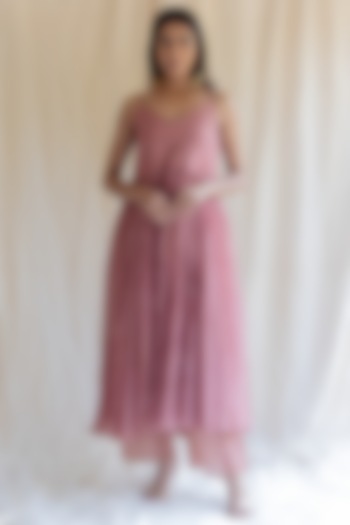 Blush Pink Chanderi Party Wear Anarkali Set by Nirjara at Pernia's Pop Up Shop