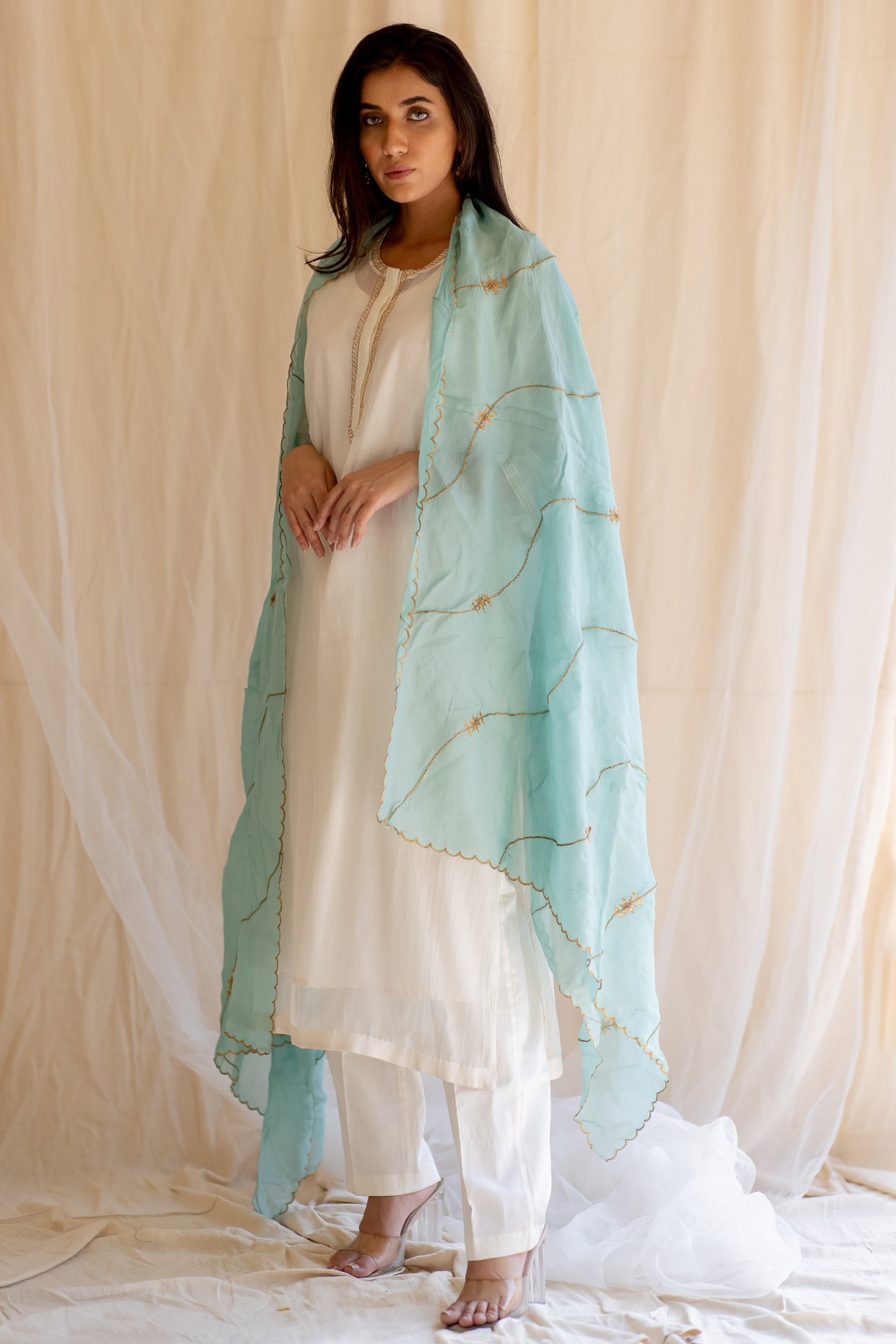 Sapphire Blue Dupatta With Aari & Tikka Work by Nirjara at Pernia's Pop Up Shop