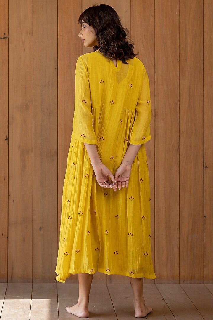 Sunny Yellow Hand Embroidered Summer Dress With Slip by Nirjara at Pernia's Pop Up Shop