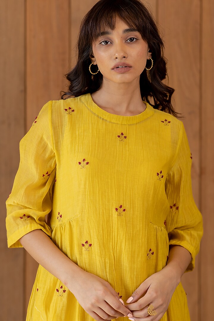 Sunny Yellow Hand Embroidered Summer Dress With Slip by Nirjara at Pernia's Pop Up Shop