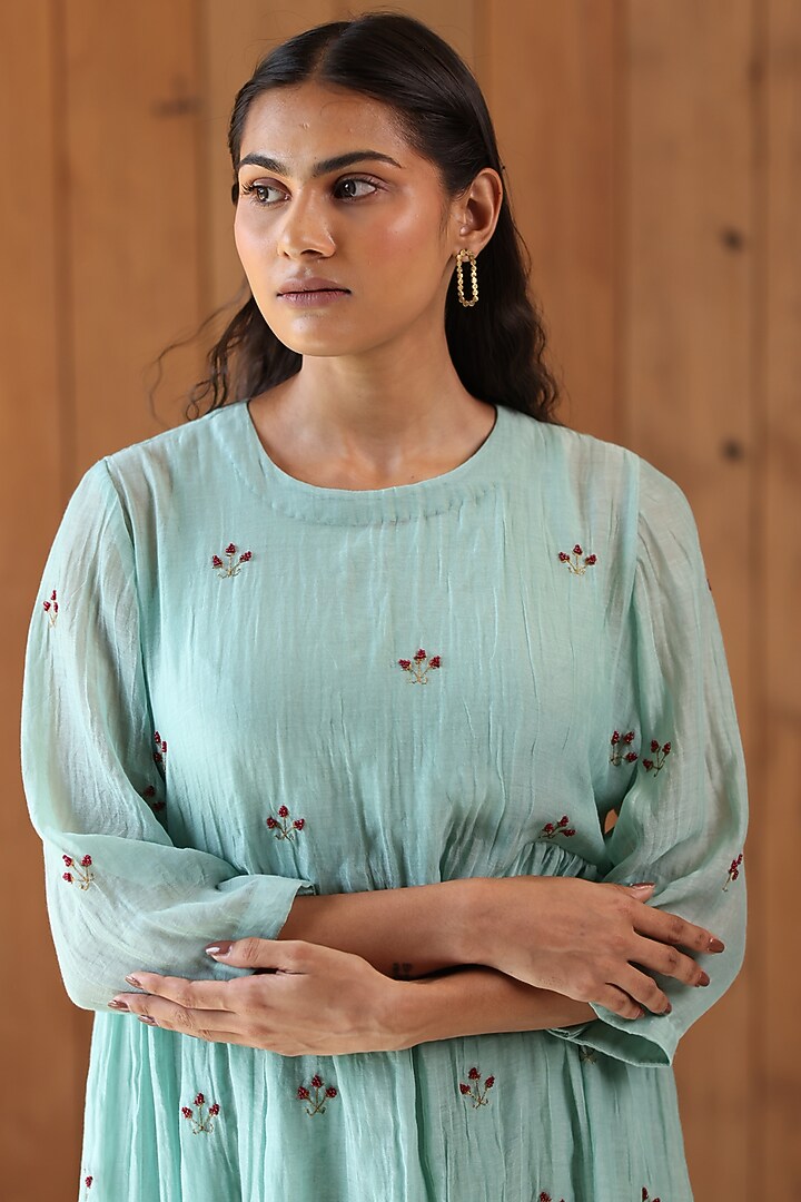 Sapphire Hand Embroidered Summer Dress With Slip by Nirjara at Pernia's Pop Up Shop