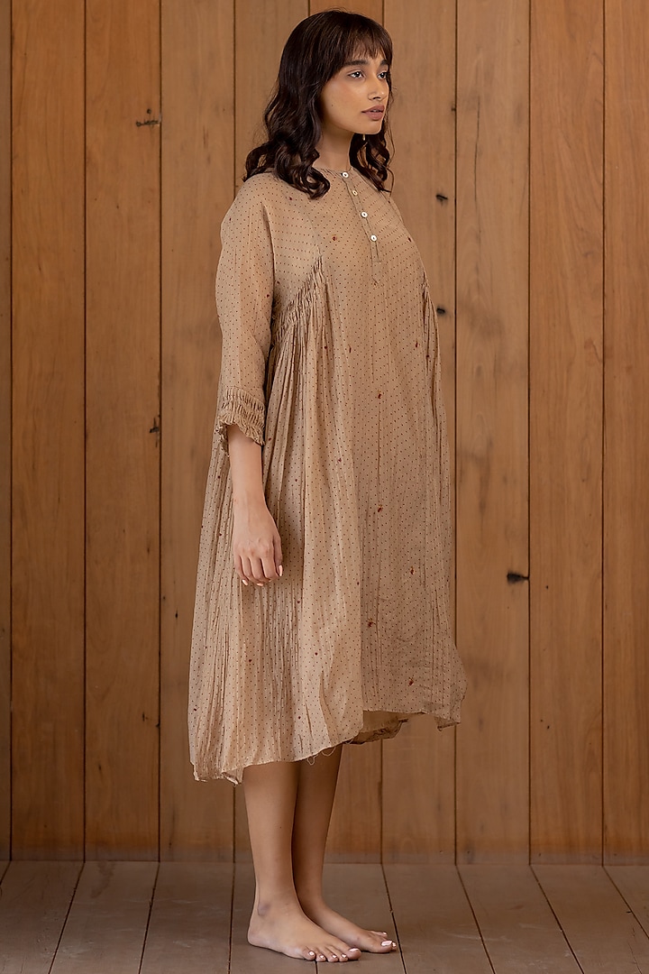 Rustic Brown Hand Embroidered Dress With Slip by Nirjara