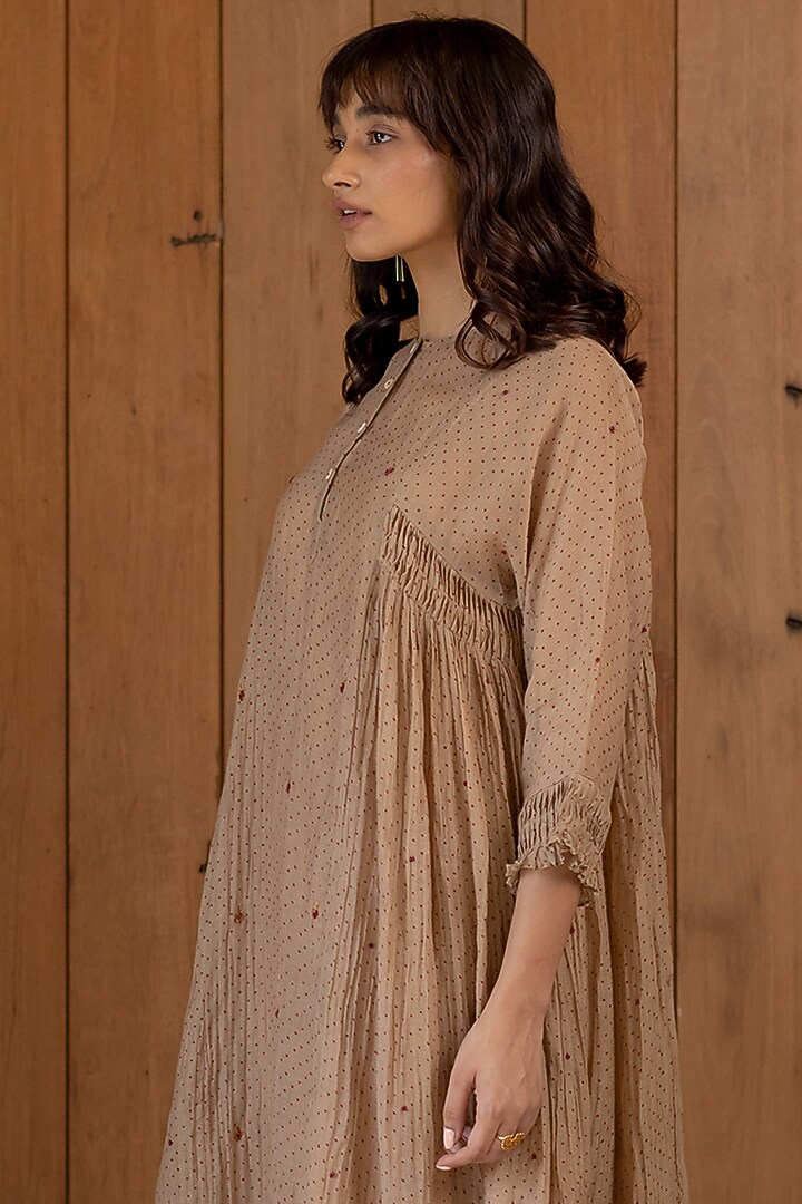 Rustic Brown Hand Embroidered Summer Dress With Slip by Nirjara at Pernia's Pop Up Shop