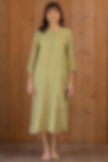Sage Green Chanderi Cotton Dress With Slip by Nirjara
