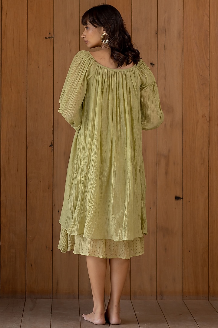 Sage Green Gathered Summer Dress With Slip by Nirjara at Pernia's Pop Up Shop