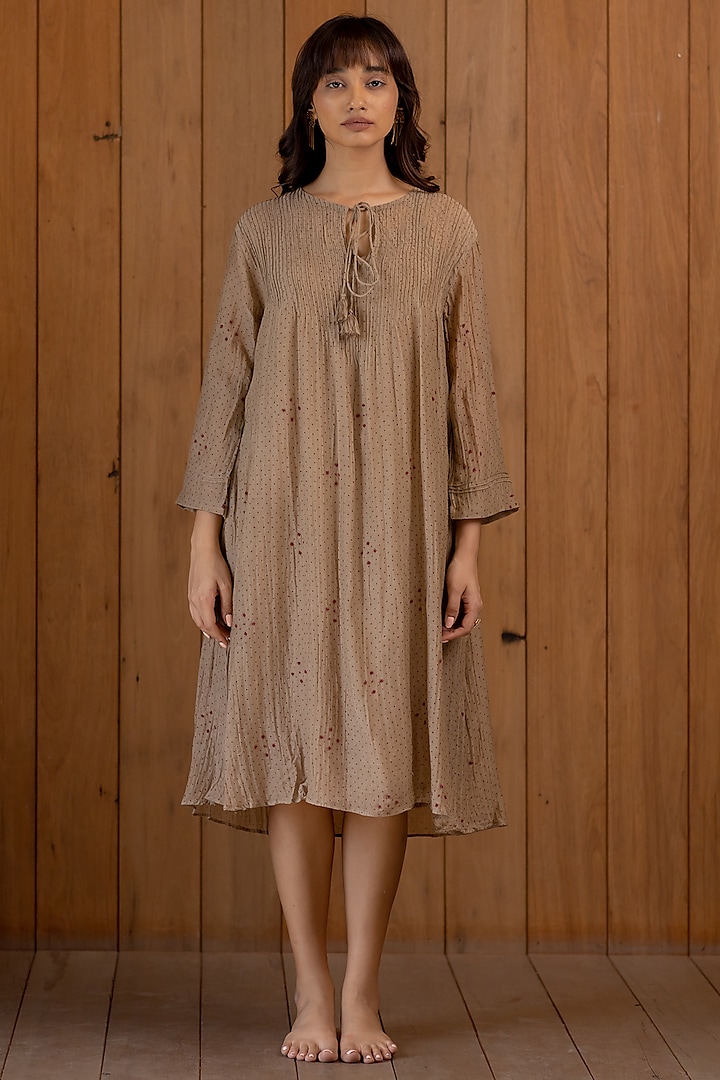 Rustic Brown Embroidered Dress by Nirjara