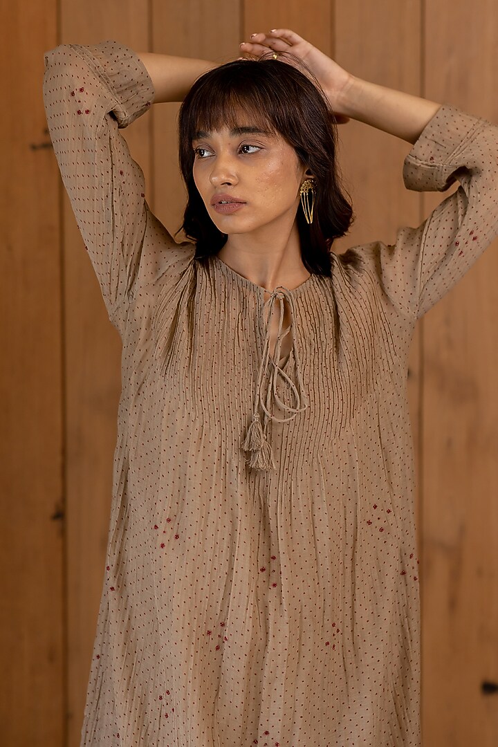 Rustic Brown Embroidered Summer Dress by Nirjara at Pernia's Pop Up Shop