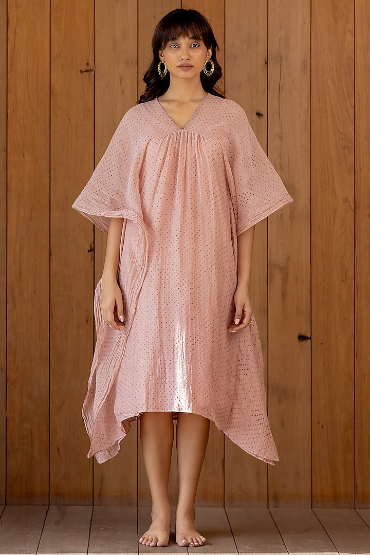 Blush Pink Embroidered Kaftan Dress by Nirjara