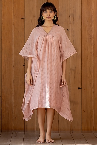 Blush Pink Embroidered Kaftan Dress by Nirjara