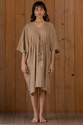Rustic Brown Printed Kaftan Dress by Nirjara