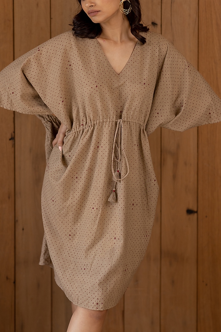Rustic Brown Printed Kaftan Dress by Nirjara at Pernia's Pop Up Shop