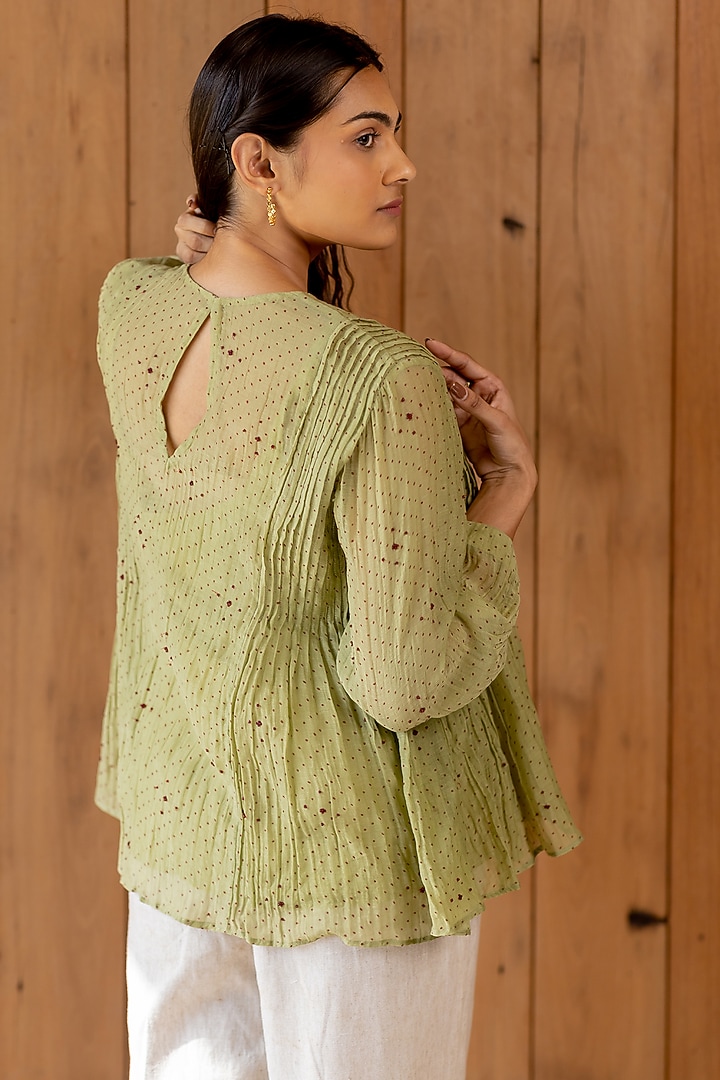 Sage Green Hand Embroidered Top by Nirjara at Pernia's Pop Up Shop