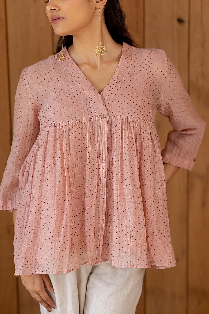 Blush Pink Embroidered & Printed Top by Nirjara at Pernia's Pop Up Shop