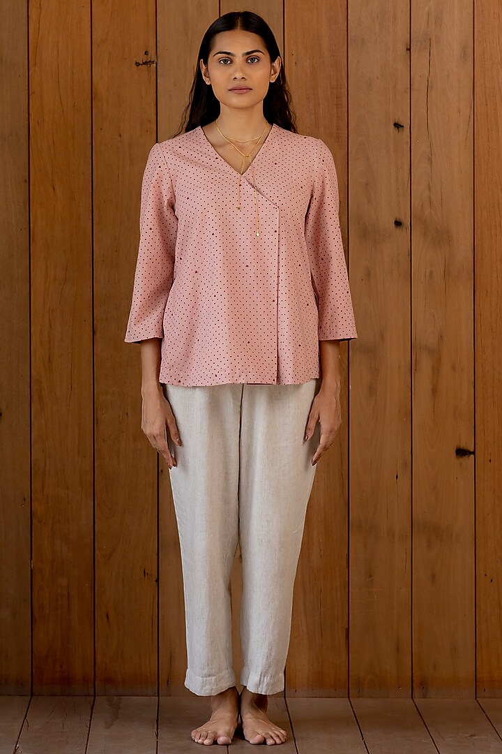 Blush Pink Printed & Embroidered Top by Nirjara