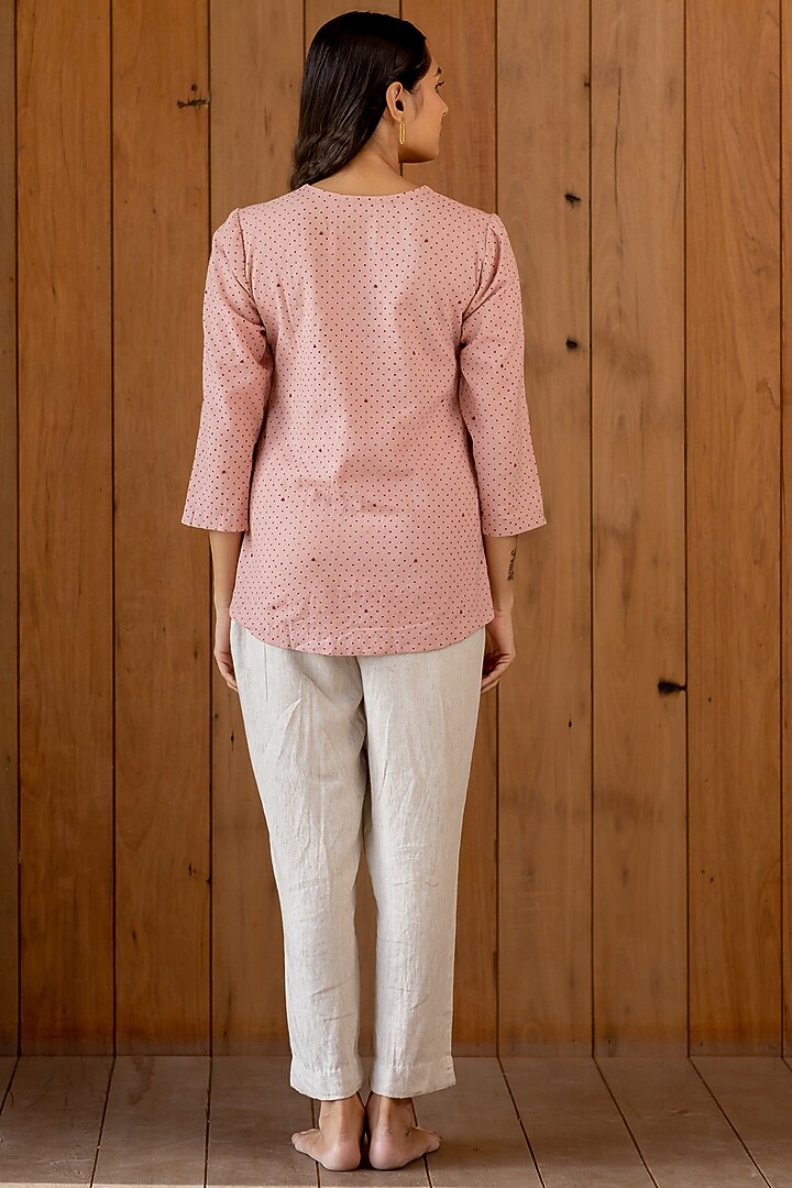 Blush Pink Printed & Embroidered Top by Nirjara at Pernia's Pop Up Shop