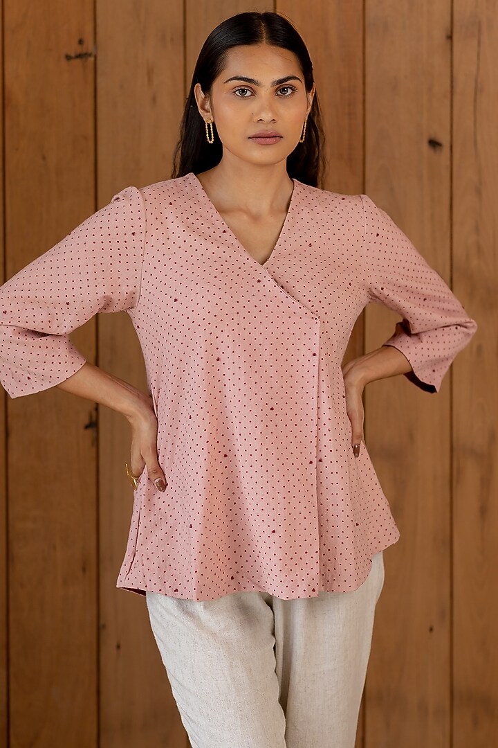 Blush Pink Printed & Embroidered Top by Nirjara at Pernia's Pop Up Shop