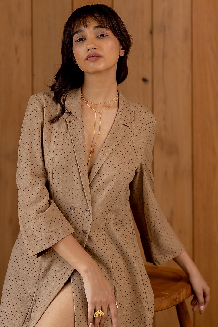 Rustic Brown Printed Jacket by Nirjara at Pernia's Pop Up Shop