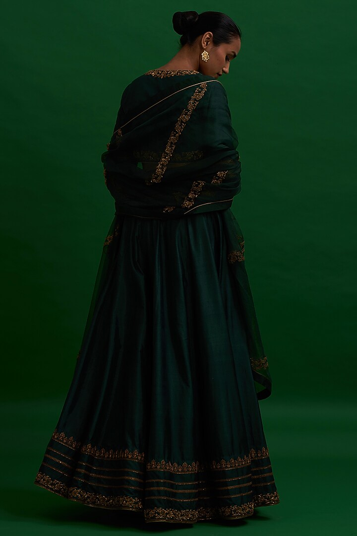 Olive Green Embroidered Bridal Lehenga Set by Nishar Ahmed at Pernia's Pop Up Shop