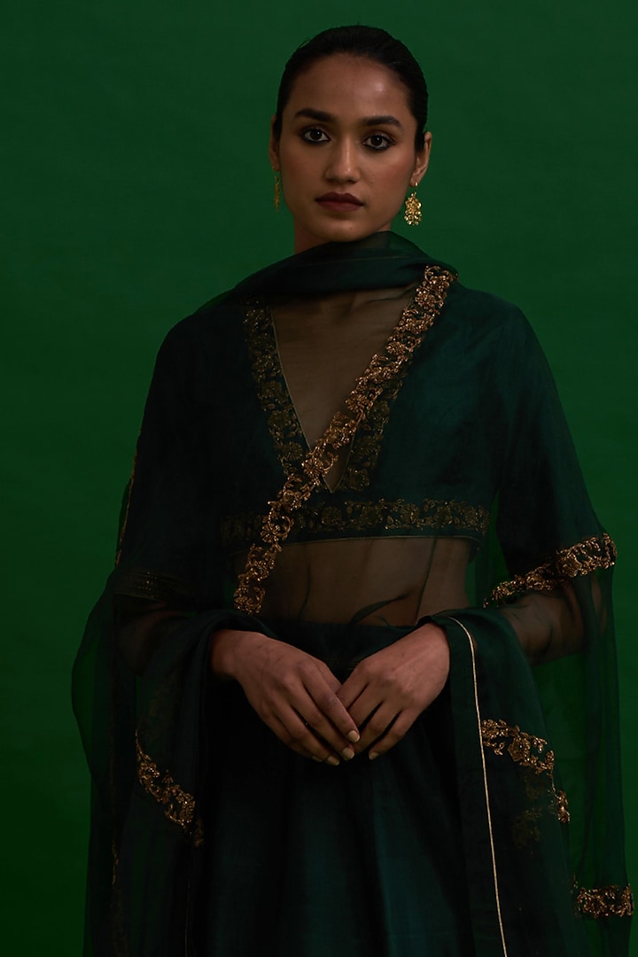 Olive Green Embroidered Bridal Lehenga Set by Nishar Ahmed at Pernia's Pop Up Shop