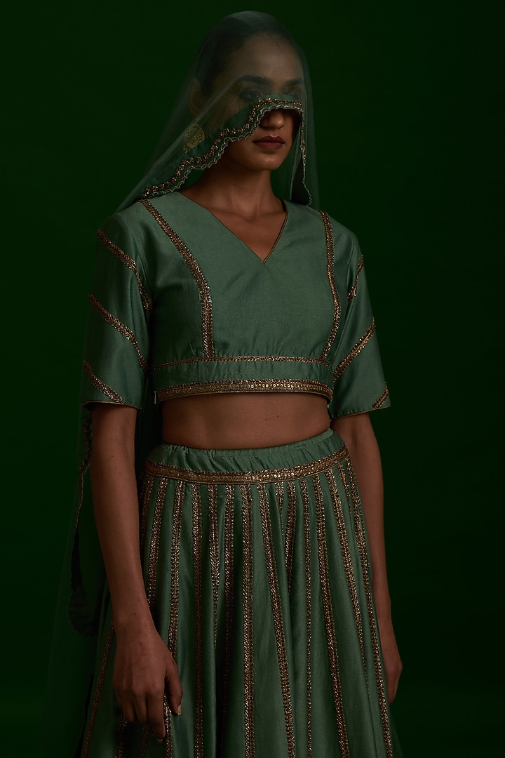 Mint Green Embroidered Bridal Lehenga Set by Nishar Ahmed at Pernia's Pop Up Shop