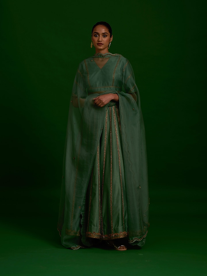 Mint Green Embroidered Bridal Lehenga Set by Nishar Ahmed at Pernia's Pop Up Shop