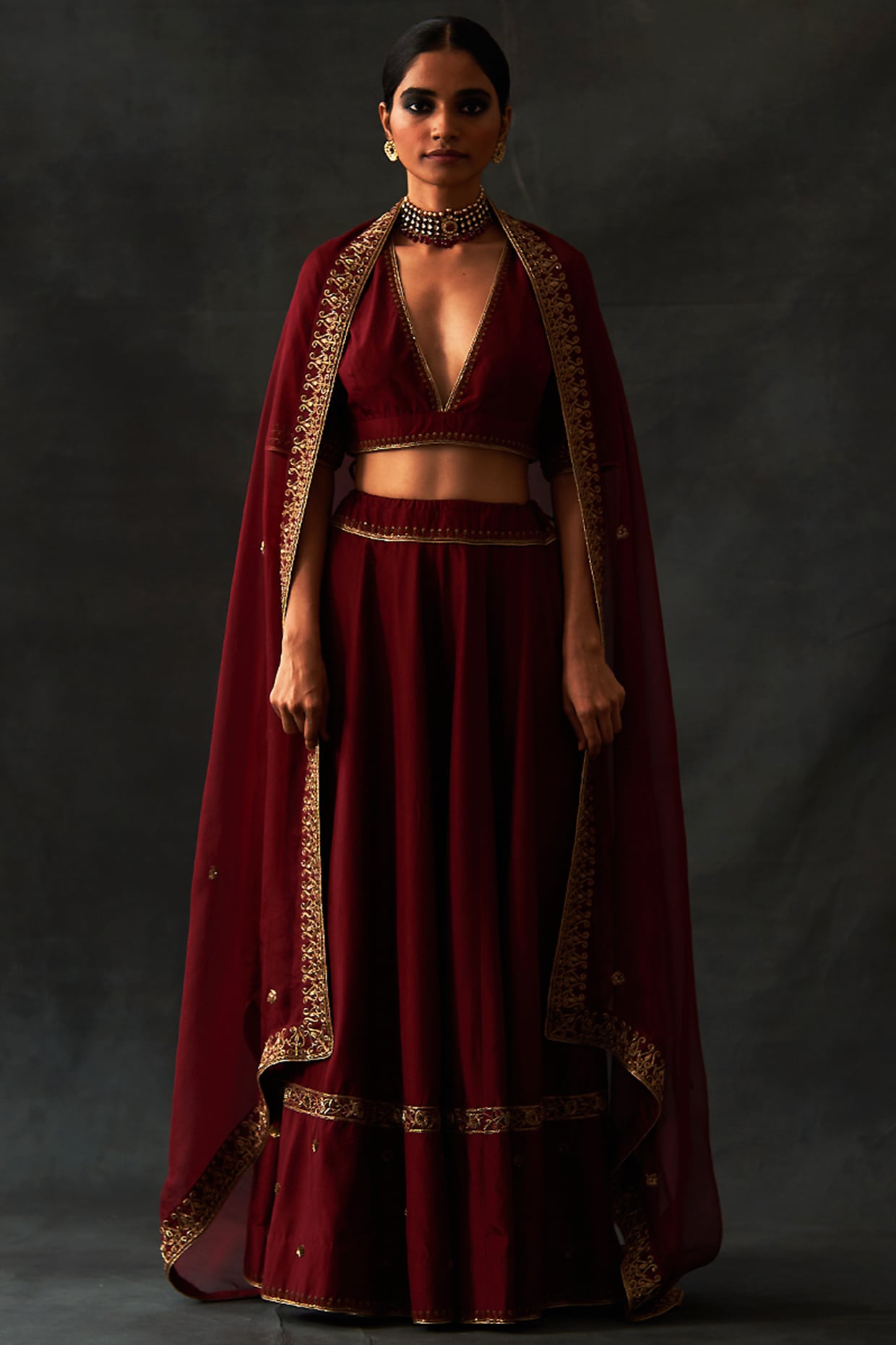 Dark Maroon Color Designer Wedding Wear Pearl Work Lehenga Coli