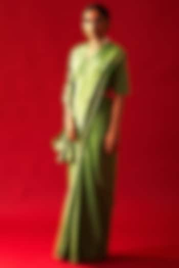 Mint Green Habutai Silk Embellished Saree by Nishar Ahmed at Pernia's Pop Up Shop