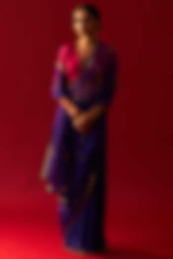 Purple Habutai Silk & Organza Embellished Saree by Nishar Ahmed at Pernia's Pop Up Shop