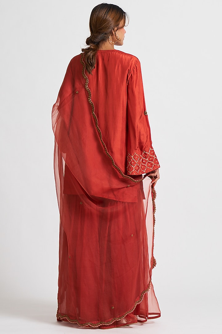 Rust Zardosi Embroidered Wedding Sharara Set by Nishar Ahmed at Pernia's Pop Up Shop