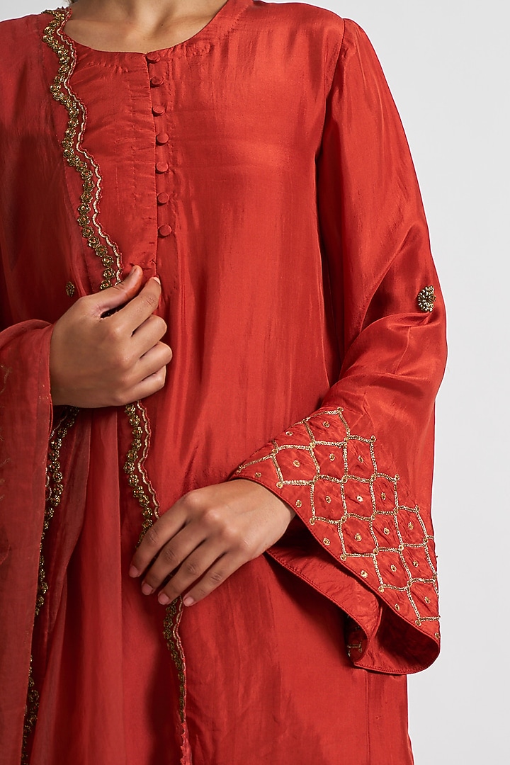 Rust Zardosi Embroidered Wedding Sharara Set by Nishar Ahmed at Pernia's Pop Up Shop