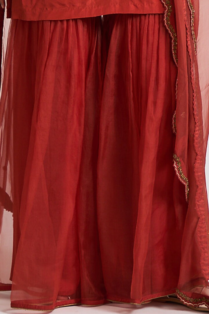 Rust Zardosi Embroidered Wedding Sharara Set by Nishar Ahmed at Pernia's Pop Up Shop