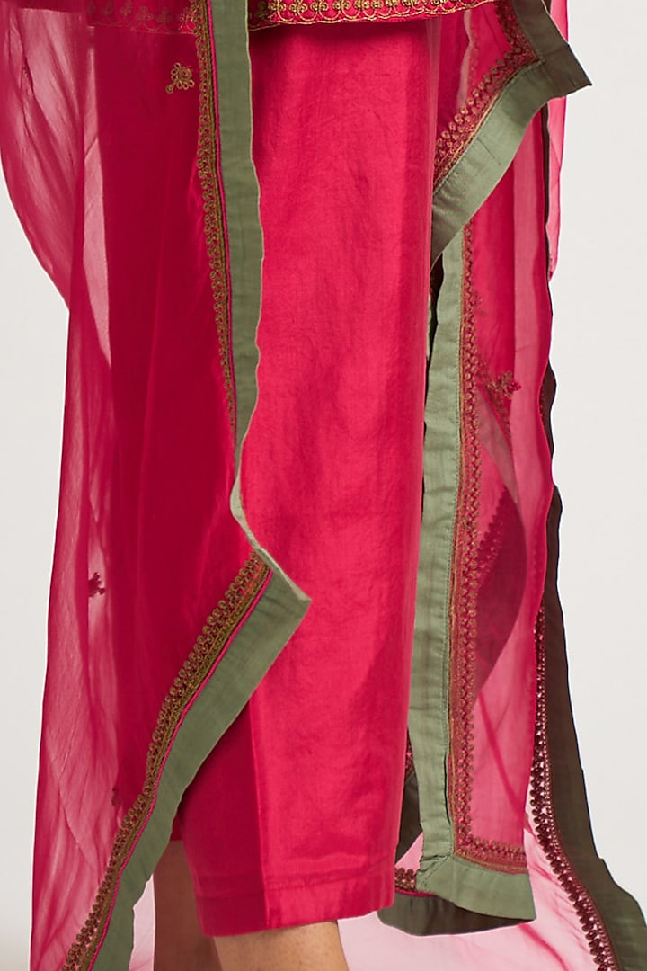 Rani Pink Marodi Embroidered Kurta Set by Nishar Ahmed at Pernia's Pop Up Shop