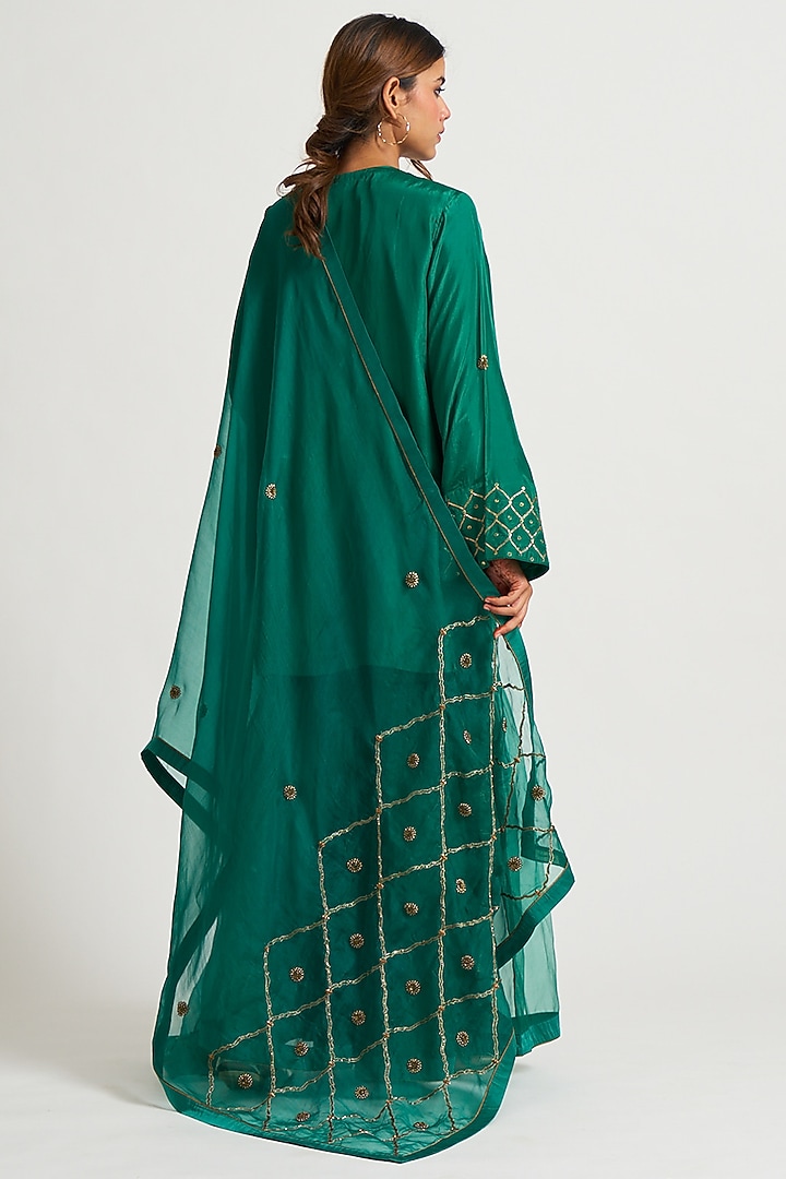 Emerald Green Marodi Embroidered Wedding Sharara Set by Nishar Ahmed at Pernia's Pop Up Shop
