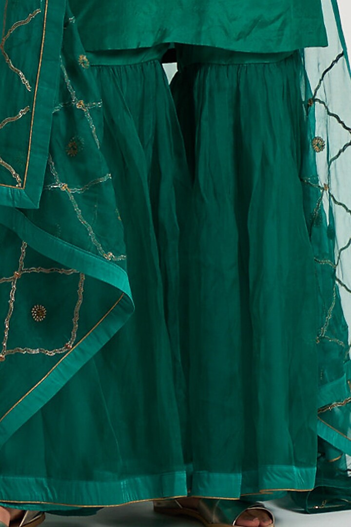 Emerald Green Marodi Embroidered Wedding Sharara Set by Nishar Ahmed at Pernia's Pop Up Shop