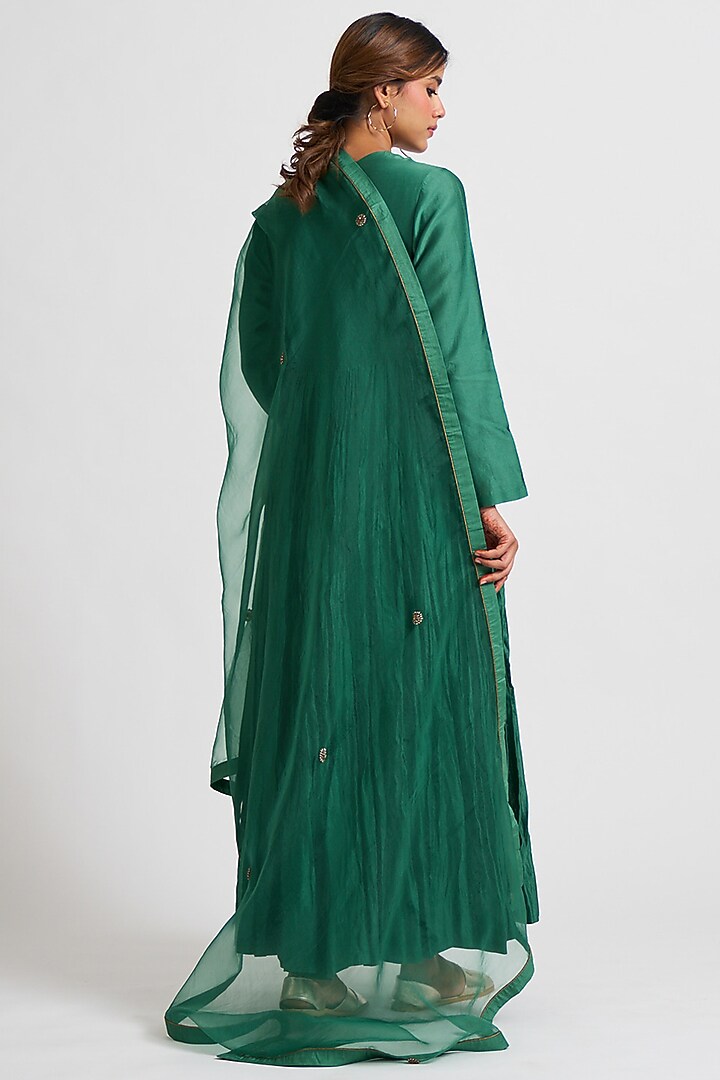 Emerald Green Zardosi Embroidered Party Wear Anarkali Set by Nishar Ahmed at Pernia's Pop Up Shop