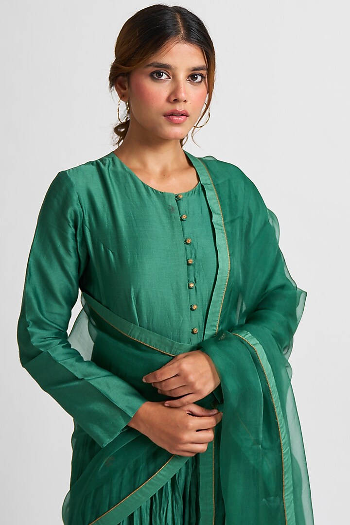 Emerald Green Zardosi Embroidered Party Wear Anarkali Set by Nishar Ahmed at Pernia's Pop Up Shop