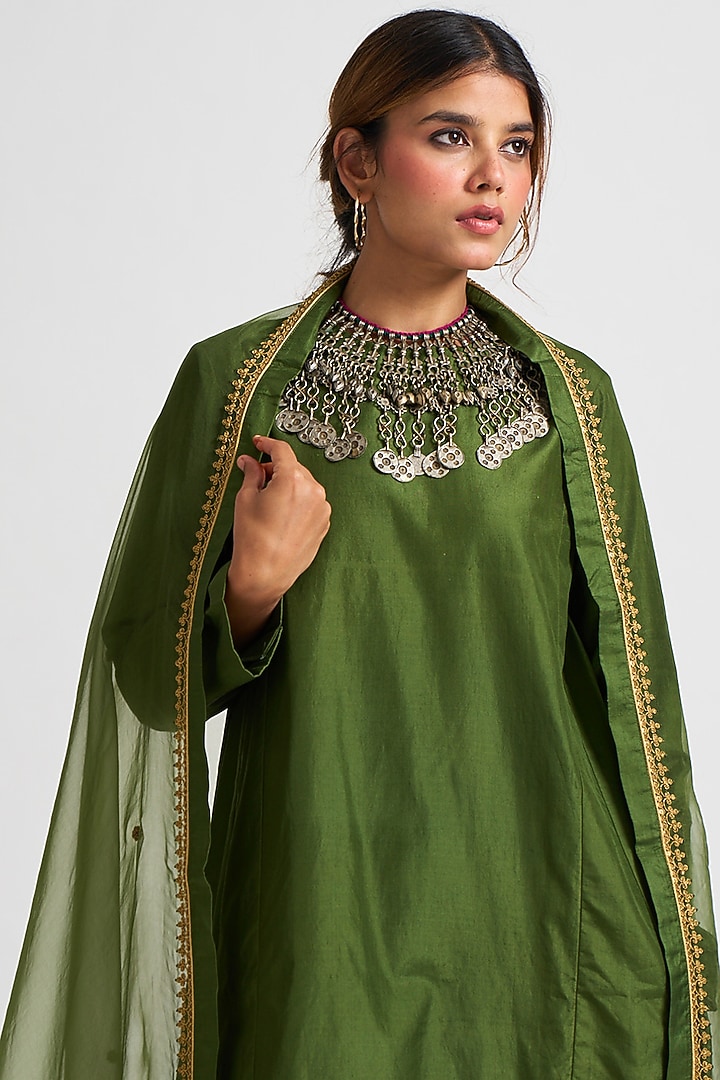 Moss Green Marodi Embroidered Kurta Set by Nishar Ahmed at Pernia's Pop Up Shop