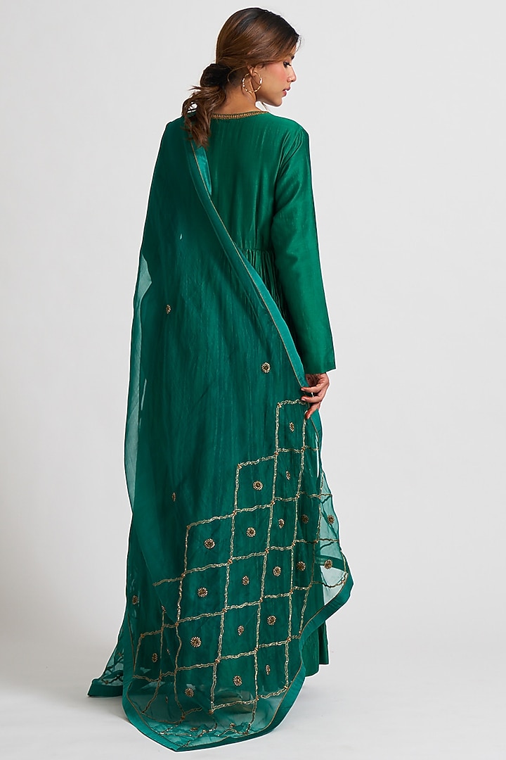 Emerald Green Marodi Embroidered Party Wear Anarkali Set by Nishar Ahmed at Pernia's Pop Up Shop